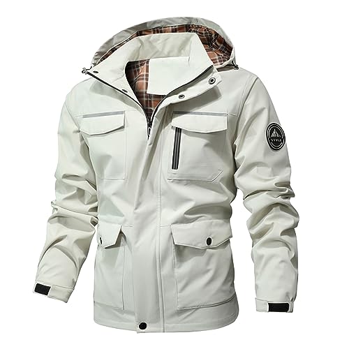 SRZYMJ Jacke Herren Frühling Freizeitjacke Elegant Männer Kleidung Regenjacke Wasserdicht Atmungsaktiv Fahrradjacke Sommer Freizeitjacke Elegant Weiß Outdoorjacke Mit 2-Wege-Zipper 4XL von SRZYMJ