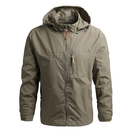 SRZYMJ Jacke Herren Übergangsjacke Sportlich Jeansjacke Herren Mit Kapuze Kapuzenpullover Herren Kapuzenjacke Regenjacke Rennrad Jeansjacke Herren Mit Kapuze Khaki Ultra Dünne Regenjacke 7XL von SRZYMJ