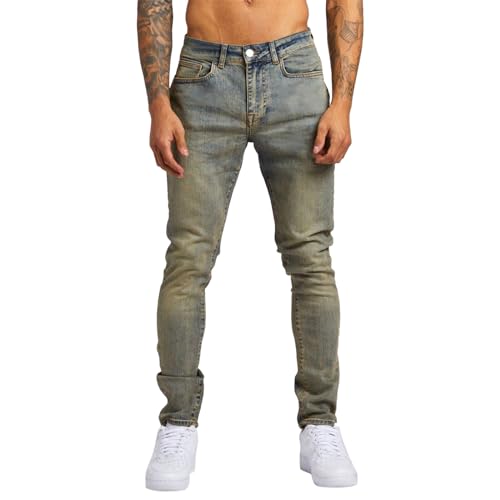 SRZYMJ Jeanshosen Herren Stretch Jeanshose Herren Jeans Männer Jeanshose Herren Slim Fit Motorrad Hosen Jeans Jogginghose Mit Reißverschluss Cargohose Chino Hose Slim Outdoor Hosen Light Gelb 32 von SRZYMJ