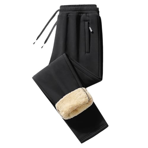 SRZYMJ Jogginghose Herren Baumwolle Freizeithose Warm Sweatpants Fleece Gefütterte Jogger Hosen Thermo Lang Sporthose Winterhose Lässige Trainingshose mit Taschen Laufhose Winter Herren Schwarz M von SRZYMJ