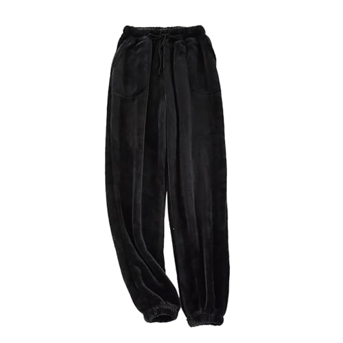 SRZYMJ Jogginghose Herren Baumwolle Thermo Dicke Breite Jogginghosen Baggy Warme Fleece Gefütterte Weit Gym Sporthosen Winter Track Pants mit reißverschluss Taschen Winterhose Gefüttert Schwarz XL von SRZYMJ