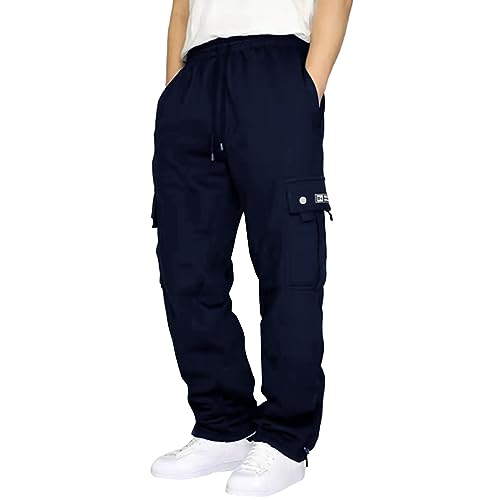 SRZYMJ Jogginghose Herren Fleecehose Trainingshose Hosen Herren Sweatpants Gefütterte Thermohose Winter Hosen Freizeithose Sporthosen Winterhose Winter Wanderhose Herren Cordhose Marine 4XL von SRZYMJ