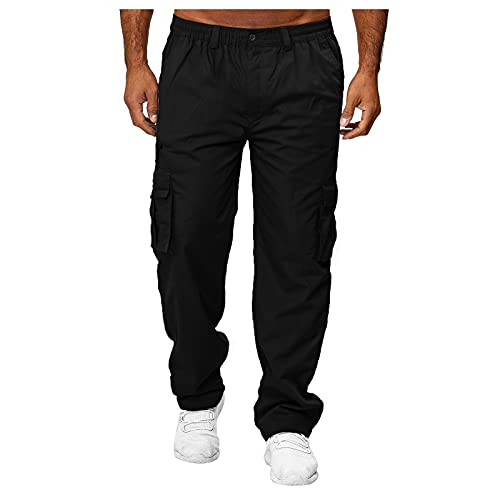 SRZYMJ Jogginghose Herren Latzhose Arbeitshose Mittelalter Hose Leinen Leichte Cargohose Sommer Jeanshose Stretch Leinenhosen Schwarz Freizeithosen Latzhose Herren Arbeitshose 3XL von SRZYMJ