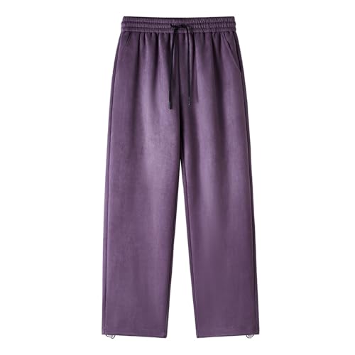SRZYMJ Jogginghose Herren Winter Fleece Gefüttert Warme Trainingshose Fleece Plüsch Gefüttert Jogger Hose Sweatpants Winterhose Traininghose mit Tasche Fahrrad Hose Herr Winter Cordhose Lila XXL von SRZYMJ