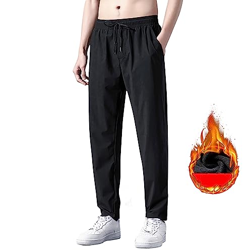 SRZYMJ Jogginghose Herren Winter Fleece Gefüttert Warme Trainingshose Fleece Plüsch Gefüttert Jogger Hose Sweatpants Winterhose Traininghose mit Tasche Winter Radhose Shorts Herren Cord Schwarz 5XL von SRZYMJ