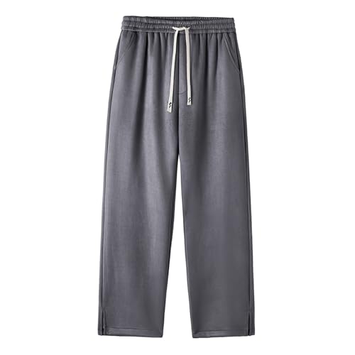 SRZYMJ Jogginghose Herren Winter Fleece Gefüttert Warme Trainingshose Fleece Plüsch Gefüttert Jogger Hose Sweatpants Winterhose Traininghose mit Tasche Winterhosen Herren Daunenhose Dunkelgrau 5XL von SRZYMJ