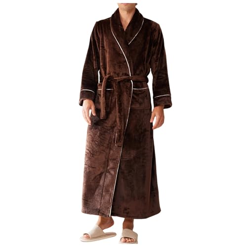 SRZYMJ Kaffee Bademantel Männer, Bademantel Herren Langarm Morgenmantel Mit Gürtel Leichtes Dünn Hausmantel Mit Taschen Mode Einfache Loungewear Ganzjahre Universal Fit Schlafanzug 3XL Bathrobe von SRZYMJ
