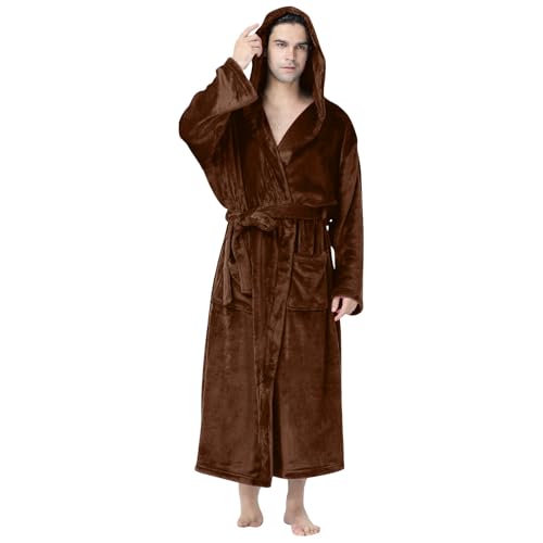 SRZYMJ Kaffee Bademantel Männer, Fleece Overall Jumpsuit Flauschig Fleece Gefüttert Schlafanzug Plüsch Hausanzug Mit Kapuze Kuschelig Weich Pyjama Einteiler Schlafanzug mit Reißverschluss M Bathrobe von SRZYMJ