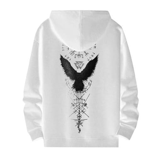 SRZYMJ Kapuzenpullover Herren 2024 Hoodie Männer mit Backprint Sweatshirt Streetwear Sweatjacke Langarm Kapuzenpulli Frühling Herbst Winter Hemd Schwarz Langarm Slim Fit Skate-Kapuzenpullover Weiß L von SRZYMJ