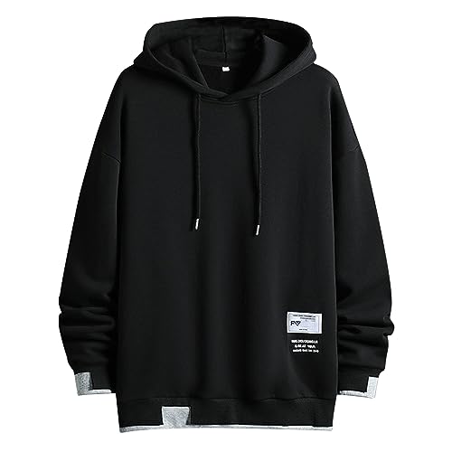 SRZYMJ Kapuzenpullover Herren 2024 Hoodie Männer mit Backprint Sweatshirt Streetwear Sweatjacke Langarm Kapuzenpulli Frühling Herbst Winter Leinenhemd Sommer Leicht Kapuzenpullover Schwarz XL von SRZYMJ
