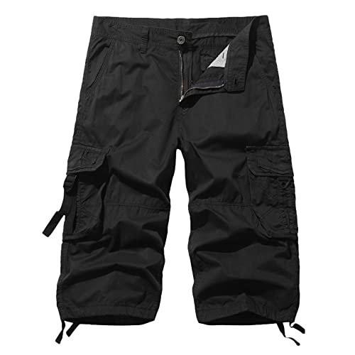 SRZYMJ Kurze Hosen Herren Sport Baumwolle Herren Shorts Sommer Cargo Shorts Herren Stretch Chino Herren Kurze Freizeithose Herren Baumwolle Sommer Shorts Herren Bunt Schwarz von SRZYMJ