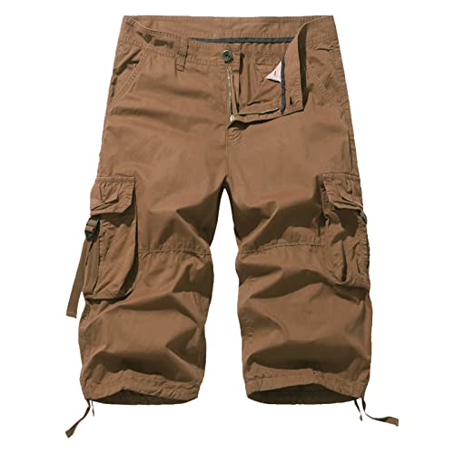 SRZYMJ Kurze Hosen Sport Mit Reißverschluss Herren Shorts Sommer Jeans Cargo Shorts Herren Schwarz Chino Hose Herren Stretch 36/32 Freizeithose Herren Sommer Leicht Sommer Shorts Herren Bunt Gelb von SRZYMJ