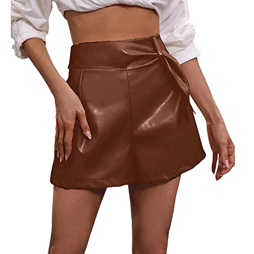 SRZYMJ Kurze Lederhose Damen Damen PU Leder Shorts Kurze Hose PU Lederoptik Kunstlederhose Radhose Nachtclub Shorts mit breitem Taillenband von SRZYMJ