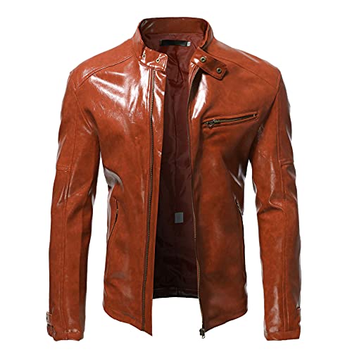 SRZYMJ Lederjacke Herren Braun Lederjacke Herren Echtleder Vintage Sweatjacke Herren Mit Kapuze Dünn Jacke Herrenmantel Herren Oberteile Mtb Regenjacke Herren M Arbeitshemd von SRZYMJ