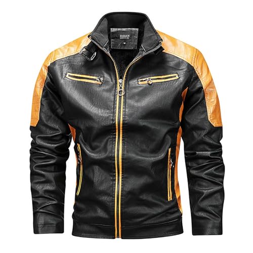 SRZYMJ Lederjacke Herren Gelb Ledermantel Herren Echtleder Sportjacke Herren Sommer Leicht Winterjacke Herren Warm Windstopper Jacke Herren Fahrrad Regenjacke Herren XL Sportjacke Herren Sommer Leicht von SRZYMJ