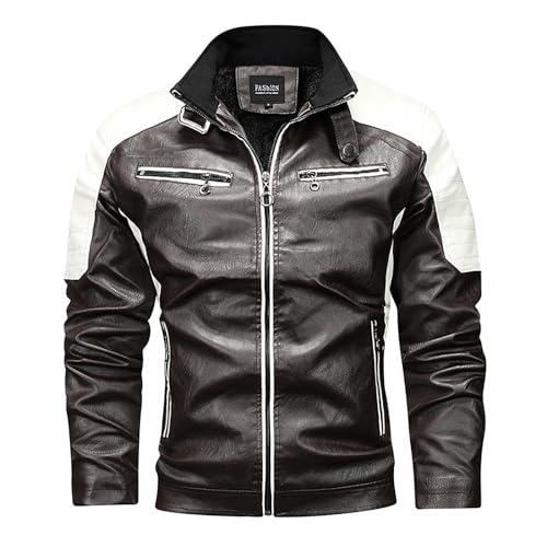 SRZYMJ Lederjacke Herren Kaffee Biker Lederjacke Herren Parka Herren Übergangsjacke Regenjacke Atmungsaktiv Leicht Wintermantel Herren Regenjacke Herren XL Parka Herren Übergangsjacke von SRZYMJ
