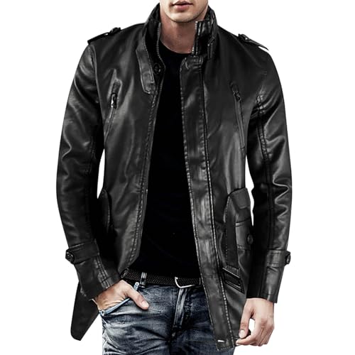 SRZYMJ Lederjacke Herren Schwarz Lederjacke Herren Braun Echtleder Lang Jeansjacke Herren Langarm Sommer Anzug Herren Kompressionsshirt Herren Fahrrad Jacke Für Herren 4XL Jeans Jacke von SRZYMJ
