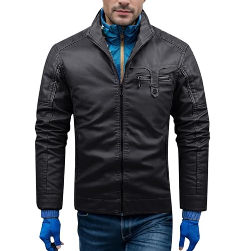 SRZYMJ Lederjacke Herren Schwarz Lederjacke Herren Echtleder Sommer Regenmantel Herren Xxl Winterjacke Herren Lang Warm Regenumhang Fahrrad Wasserdichte Regenjacke 6XL Herren Henley Shirt Langarm von SRZYMJ