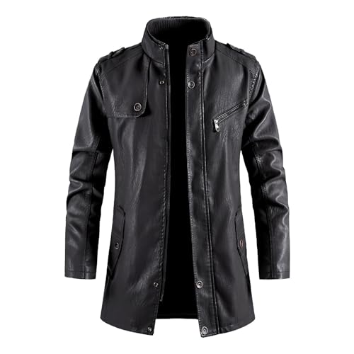 SRZYMJ Lederjacke Herren Schwarz Lederjacke Schwarz Echtleder Glänzend Kapuzenjacke Herren Schwarz Leder Leichte Regenjacke Atmungsaktiv Pulli Herren Schwarz Fleecejacke S T-Shirt Mit Kapuze von SRZYMJ