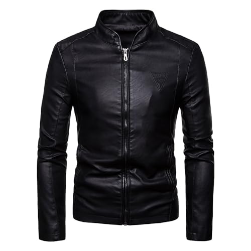 SRZYMJ Lederjacke Herren Schwarz Motorradjacke Herren Leder Lederjacke Herren Xxxl Echtleder Fleece Sweatshirt Hoodies Kapuzenjacke Herren Winter Fleece Jacke L Windbreaker Wasserdicht Atmungsaktiv von SRZYMJ