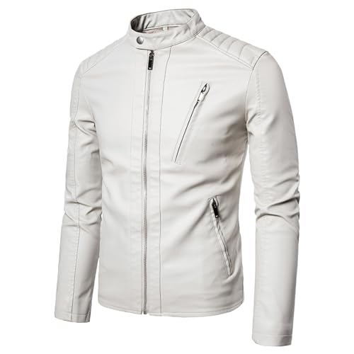 SRZYMJ Lederjacke Herren Weiß Motorrad Lederjacke Herren Sommer Mantel Herren Lang Weiß Sommer Motorradjacke Herren Herren Übergangsjacke Herbst Outdoorjacke Herren 5XL Outdoor Bluse Herren von SRZYMJ