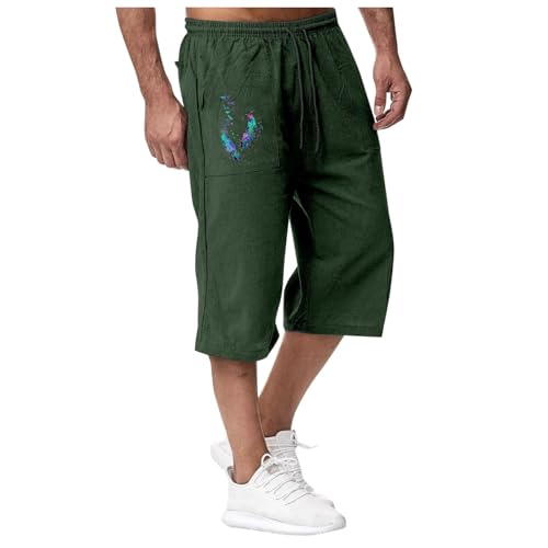 SRZYMJ Leinenhose Herren Sommer Herbst Lose Lässige Leinenhose mit Taschen Elastischer Bund Cargohose Herren Camouflage Kurz Sporthose Herren Breite Jogginghose Herren Dreiviertel Hose Herren Sommer von SRZYMJ