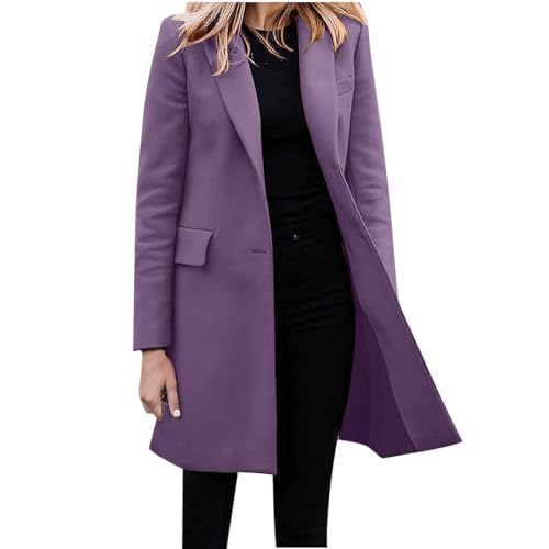 SRZYMJ Lila Mantel Damen Frühling Elegant Trenchcoat Damen Winter Wollmantel Klassisch Schwarz Regenparka Wasserdicht Windjacke Dünn Übergangsjacke Parka Jacke Bomberjacke Wintermantel Warm von SRZYMJ