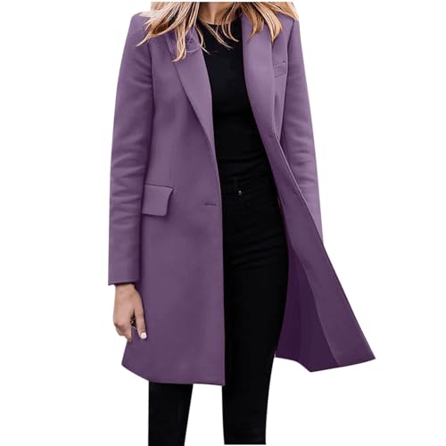 SRZYMJ Lila Mantel Damen Frühling Trenchcoat Damen Schwarz Wollmantel Beige Regenjacke Lang Windjacke Leicht Softshelljacke Lang Parka Winter Freizeitjacke Sportlich Mit Taschen Wintermantel Warm von SRZYMJ