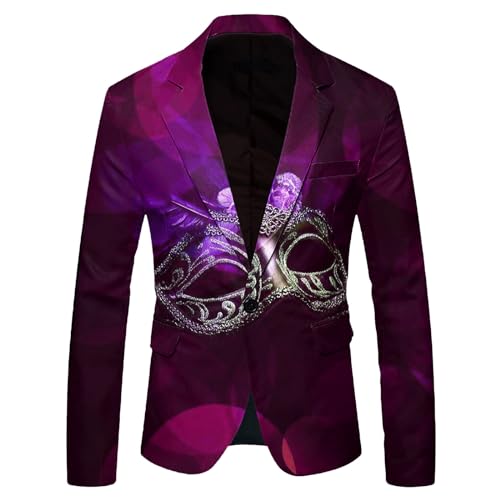 SRZYMJ Lila Pailletten Jacke Herren Party Blazer Weihnachten Silvesterparty Glänzende Pailletten Anzugjacke Glitzer Outfit Anzugjacke Glitzer Blazer Sakko Pailletten Smoking Jacket Anzug Hemd XXL von SRZYMJ