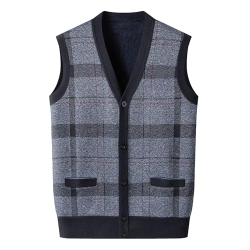 SRZYMJ Männer Kaschmir Trendy Ärmellos Herren Puller Weste Casual Männer Weste-Autum Winter Mode Slim Fit Knit V Ausschnitt Pullover Kleidung Weste Pullover Tank Tops Light Grau Strickwesten 3XL von SRZYMJ