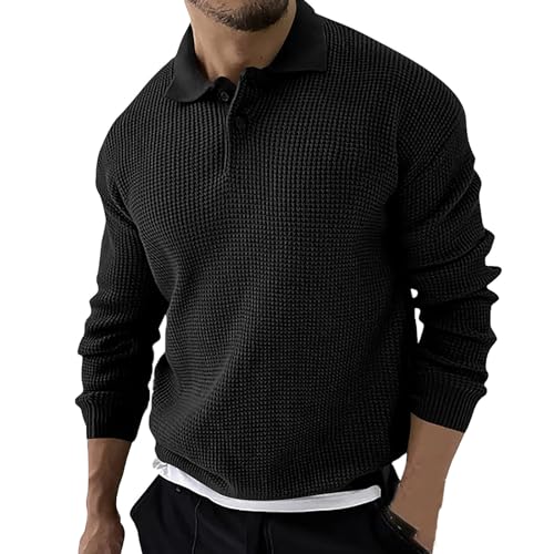 SRZYMJ Male Strickpullover Schwarz Herren Polo Pullover Langarm Strickpullover Mit Polokragen Basic Poloshirt Pulli Einfarbig Sweater Karohemd T-Shirts Bunt Handabdruck Schwimmshirt Unterhemden XL von SRZYMJ