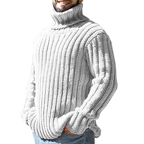 SRZYMJ Male Strickpullover Weiß Winterpullover Herren Pullover Rundhals Gestreifter Kontrast Feinstrick Pullover Basic Strickpullover Freizeitpullover Klassischer Langarmshirt Sweater L von SRZYMJ