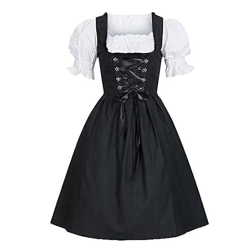 SRZYMJ Oktoberfest Damen Outfit Dirndl Dirndl Blau Langarm Weihnachten Kleider Dirndlkleid Elegant Lang Trachtenkleid Lang Dirndlbluse Langarm Halloween Uniform Schulterklappen Dirndl Set Schwarz M von SRZYMJ