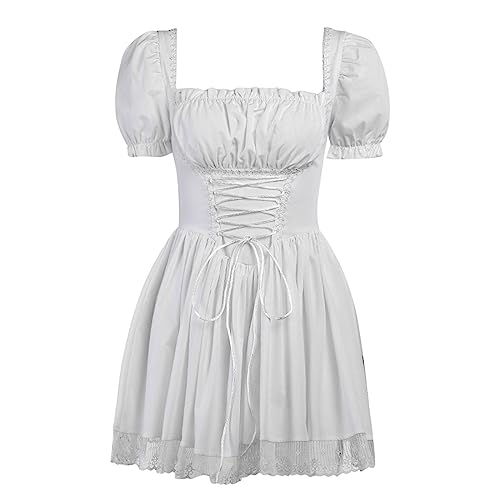 SRZYMJ Oktoberfest Damen Outfit Xxl Dirndl Bluse Damen Langarm Weihnachten Kleider Dirndlkleid Damen Lang Trachtenkleid Midi Dirndlbluse Damen Halloween Kostüm Damen Uniform Hemd Dirndl Set Weiß S von SRZYMJ