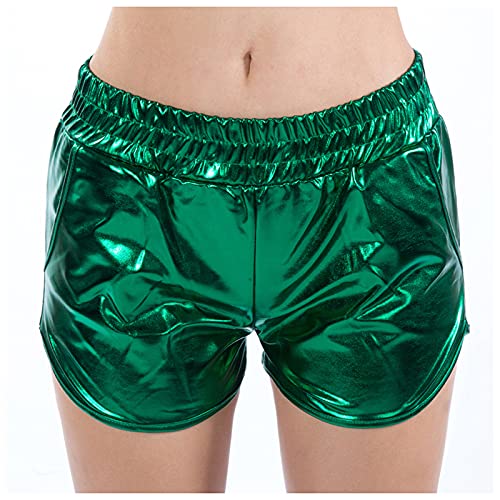 SRZYMJ Pailletten Shorts Damen Kurze Hose Sommer Hohe Taille Glitzer Shorts Party Shorts Freizeitshort A-Linie Sommershorts Hot Pants Club Festivals Outfits Grün L von SRZYMJ