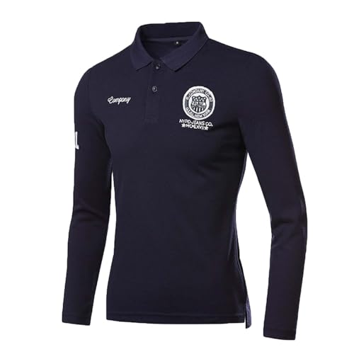 SRZYMJ Poloshirt Herren Langarm Basic Langarmshirts Casual Tennis Polohemd Revers mit Knopf Herren Kontrast Poloshirts Langarm Polo Männer Elegant Arbeit Sport Outdoor Marine Hemd Langarm XL von SRZYMJ