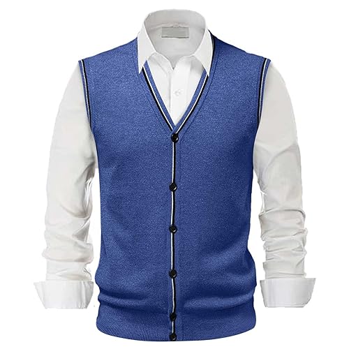 SRZYMJ Pullunder Herren Ärmellos Sport Warm Strick Wolle Ärmellose Weste Short Einfarbig Pullover Sweater Weich Business Winter Tanktops Lässig Strickweste 70er Blau Strickwesten Strickweste M von SRZYMJ