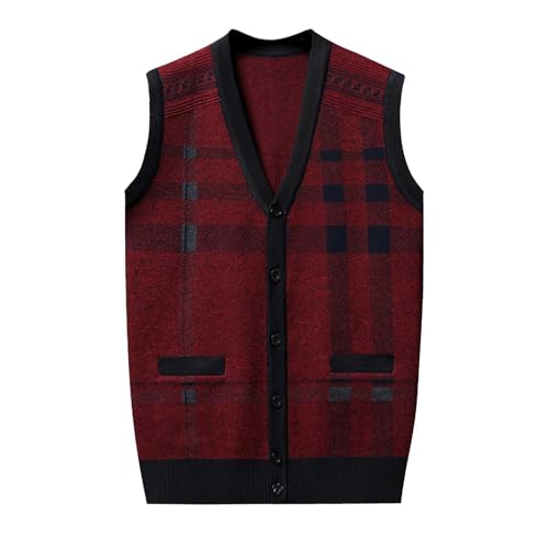 SRZYMJ Pullunder Herren Ärmellos Sport Warm Strick Wolle Ärmellose Weste Short Einfarbig Pullover Sweater Weich Business Winter Tanktops Lässig Strickweste 70er Rot Weste Herren Strickweste L von SRZYMJ