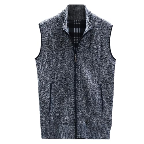 SRZYMJ Pullunder Herren V-Ausschnitt Ärmellose Strickweste Elegante mit Stehkragen und Reißverschluss Dunkelgrau Trachtenwesten Für Herren Ärmellose Klassische Pullover Pulli Y2K XL von SRZYMJ