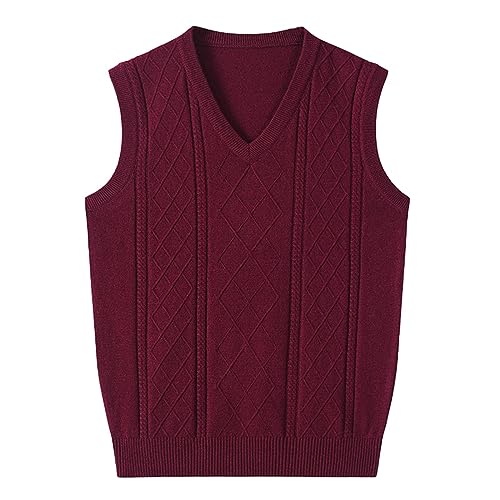 SRZYMJ Pullunder Herren V-Ausschnitt Strickweste Ärmellose Winter Pullunder Regular Fit West ärmelloser Pullover für Männer Arbeits Pullunder Rot Strickweste Herren Ärmellos Baumwolle Strickweste L von SRZYMJ
