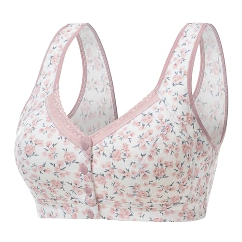 SRZYMJ Push-Up-BH mit Blumendruck für Damen Vorderverschluss ohne Bügel V-Ausschnitt Modisch Büstenhalter atmungsaktives Bequemer BHS Push Up Stützeffekt Sommer Outfit Pink,95B von SRZYMJ