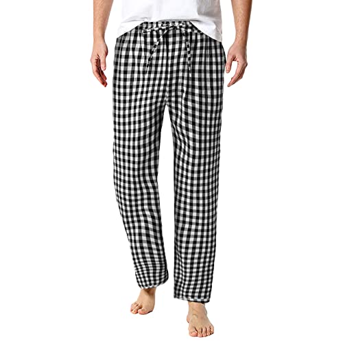 SRZYMJ Pyjamahose Herren Lang Herren Schlafanzughose Lang Baumwolle Karierte Schlafhose Pyjamaunterteil Pyjamahose Freizeithose Loungehose für Männer Karierte Hose Weihnachts Pyjama Hosen Schwarz XXL von SRZYMJ