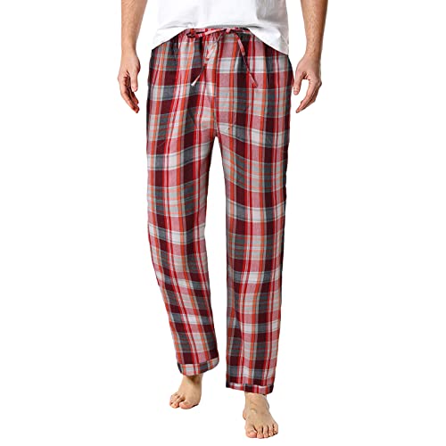 SRZYMJ Pyjamahose Herren Lang Schlafanzughose Herren lang 100% Baumwolle Karierte Pyjamahose Lange Schlafhose Freizeithose Schlafanzug Hose Hose Kariert Damen Pyjamahose Weihnachten Orange 3XL von SRZYMJ