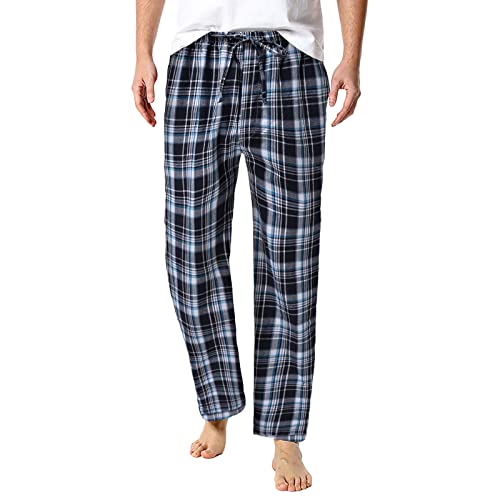 SRZYMJ Pyjamahose Weihnachten Herren Fleece Pyjamahose Relaxed Fit Loungehose Herren Schlafanzughose Lang Baumwolle Karierte Schlafhose Pyjamaunterteil Pyjamahose Freizeithose Loungehose Marine 3XL von SRZYMJ