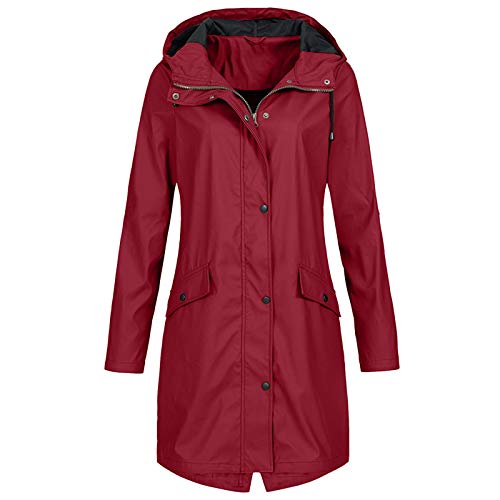 SRZYMJ Regenjacke Damen, Mantel Outdoorjacke Damen Trenchcoat Lang Windbreaker Regenparka Damen Parka Damen Sportjacke Damen Lang Funktionsjacke Damen Atmungsaktiv Rot von SRZYMJ