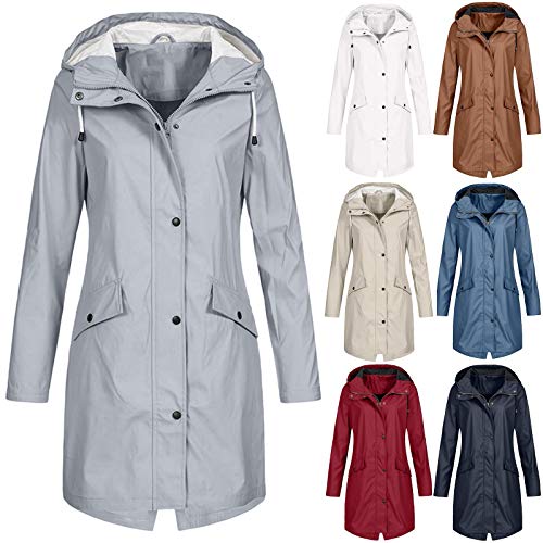 SRZYMJ Regenjacke Damen Wasserdicht Atmungsaktiv, Damen Wasserdichte Regenmantel Leichte, Lange Regenparka Leichte, Atmungsaktive Outdoorjacke mit Kapuze Windbreaker Übergangsjacke Softshelljacke von SRZYMJ