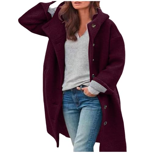 SRZYMJ Rot Mantel Damen Wollmantel Herbst Damen-Mäntel Wolle Übergangsmantel Wintermantel Slim Fit Wolljacke Trenchcoat Einfarbig Herbstmantel Freizeit Kurzmantel Warme Winterjacke Outdoor Jacken von SRZYMJ