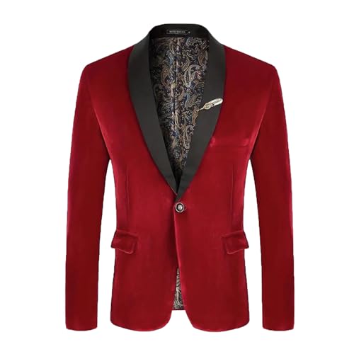 SRZYMJ Rot Sakko Herren Baumwoll Regular Fit Schalkragen Anzugjacke 2 Knopf Jacke mit Reverskragen Strick Sakko Herren Anzug Regular Fit für Arbeit,Party,Business Lederblazer Für Männer Hemd XL von SRZYMJ