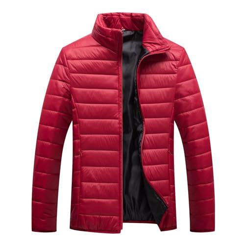 SRZYMJ Rot Steppjacke Herren Leichte Wattierte Jacke mit Kapuze Modische Winterjacke Warme Daunenjacke Reißverschluss Kapuzenjacke Bequem Sweatjacke mit Tasche Outdoor Übergangsjacke Mantel von SRZYMJ