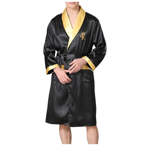 SRZYMJ Schwarz Bademantel Männer, Herren Damen Bademantel Microfaser Morgenmantel mit Kapuze M Dressing Gown Women Pyjama Hosen Sweatpants Herren Lang Baumwolle von SRZYMJ